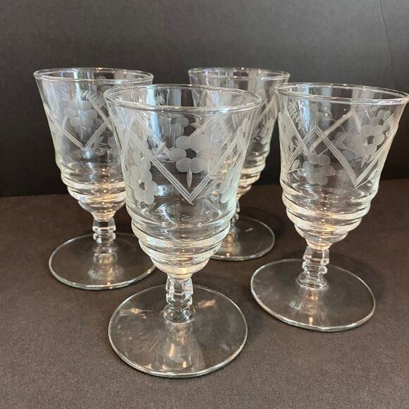 Vintage Libbey Rock Sharpe Crystal Water Glass 1940-1950, 5" Tall, Set Of 4 - Picture 6 of 6